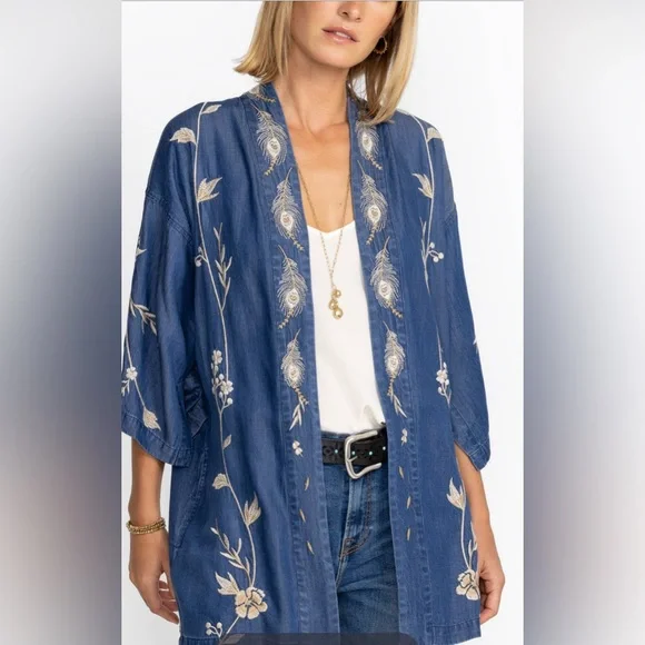 Johnny Was Blue Embroidered Calipso Jacket - Picture 1 of 7